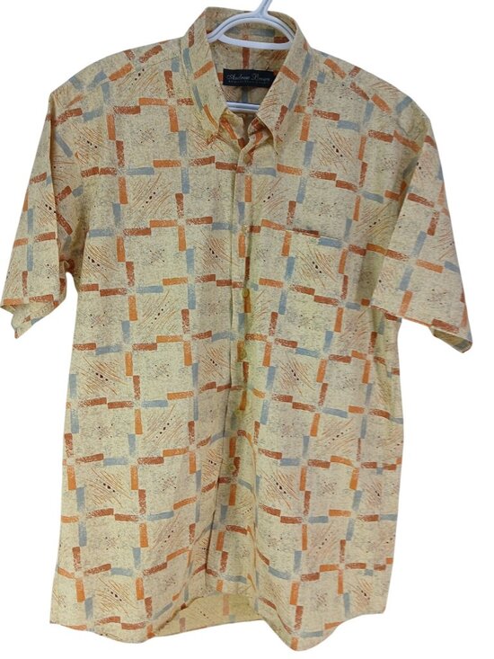 Andrw Bown Other - Vintage Andrew Brown Mens Short Sleeve Button Shirt Abstract Print Size L Logo
